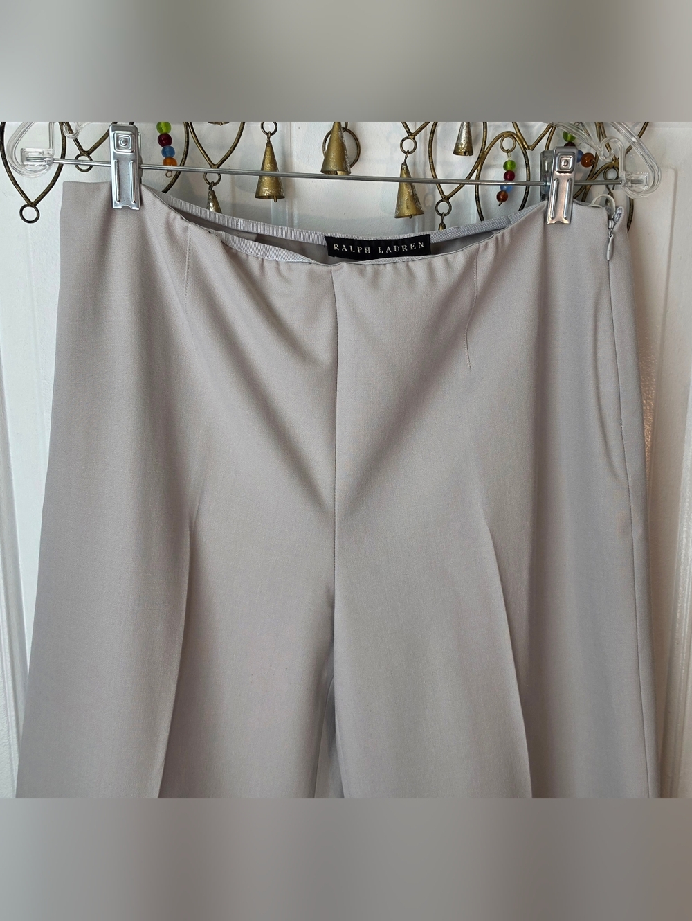 Ralph Lauren Black Label Wide-Leg Trousers Womens 10 Light Gray Stretchy Wool - Picture 4 of 12